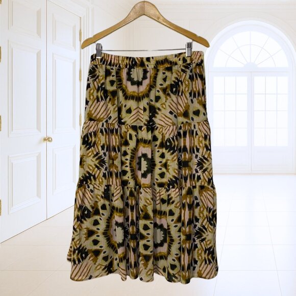 2 for $20 Rachel Zoe Tiered Midi Skirt Large Elastic Back Waist Detailed Print - Picture 4 of 13